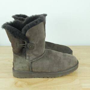 UGG Size 10 Bailey Button II Dark Brown Suede Shearling Foldover Boots Comfort